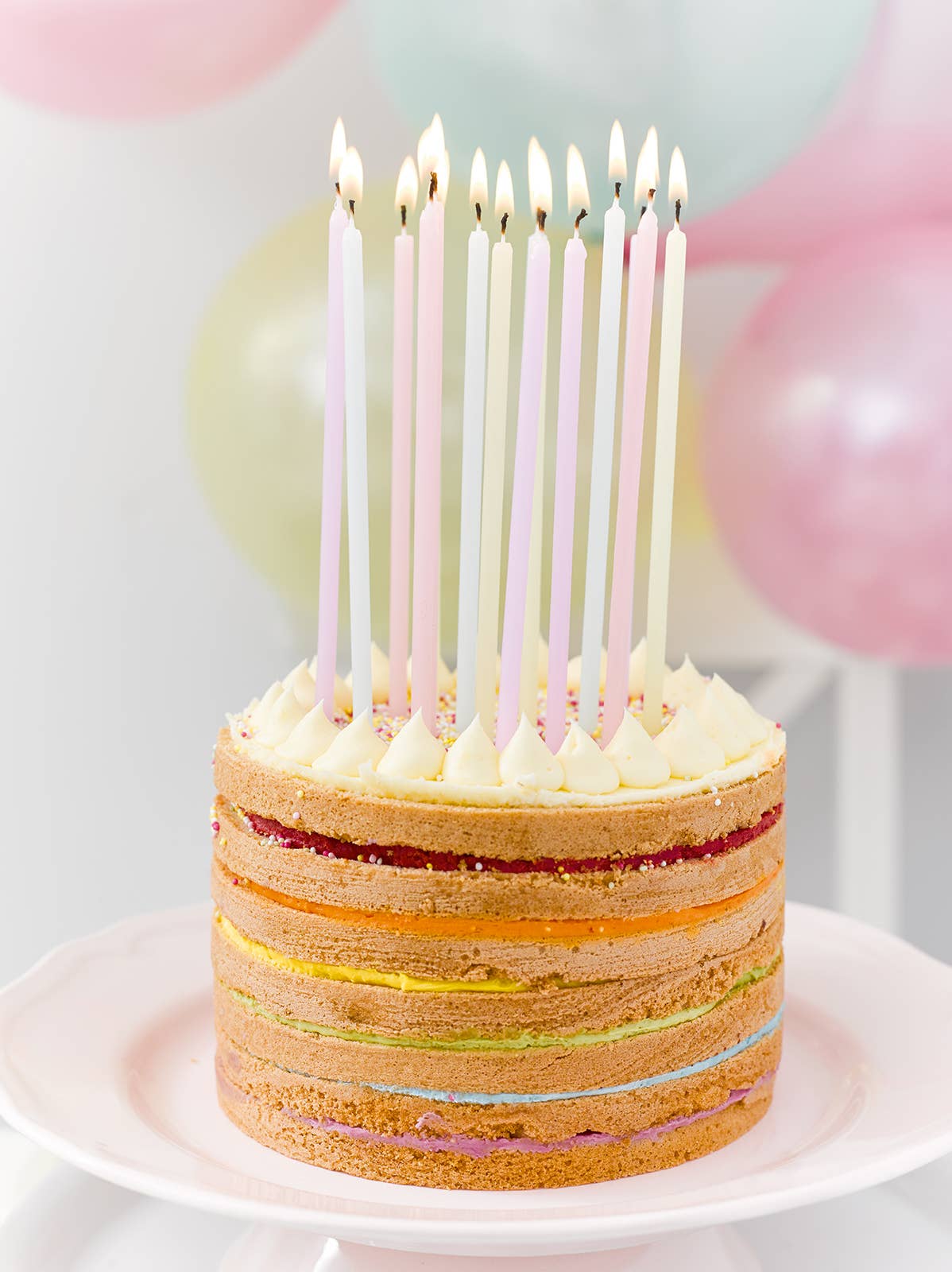 Rainbow Pastel Birthday Candles - 16 Pack