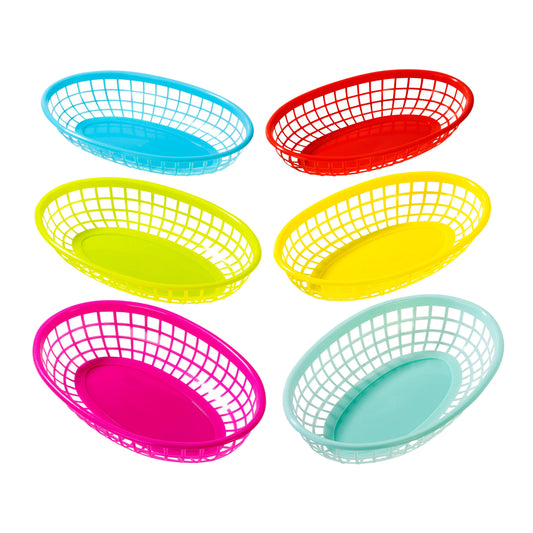 Colorful Plastic Food Baskets - 6 Pack