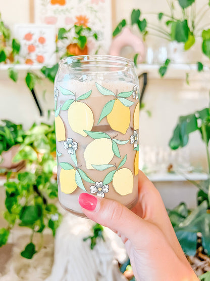 16oz Yellow Lemon Iced Coffee Beer Can Glass