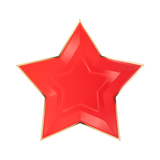 Red Star Shaped Gold Foiled Paper Plate