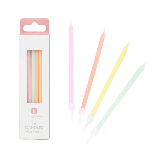 Rainbow Pastel Birthday Candles - 16 Pack