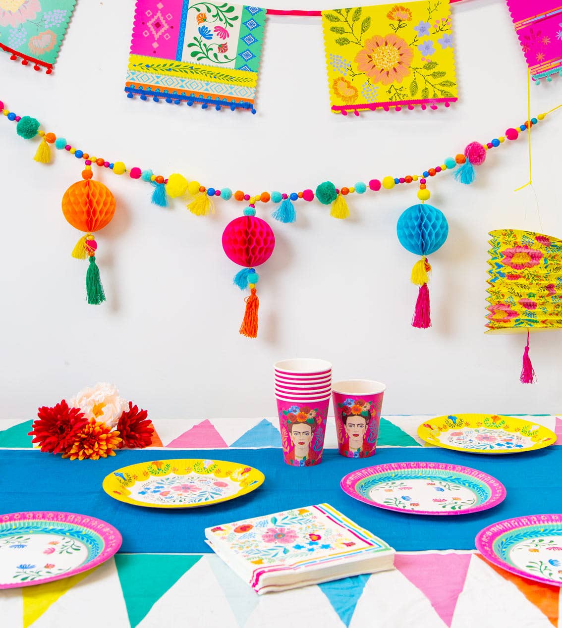 Boho Pom Pom Garland, Cinco de Mayo Decoration - 13ft