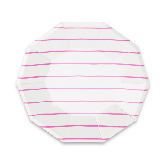 Frenchie Striped Large Plates - 8 Pk. - Cerise