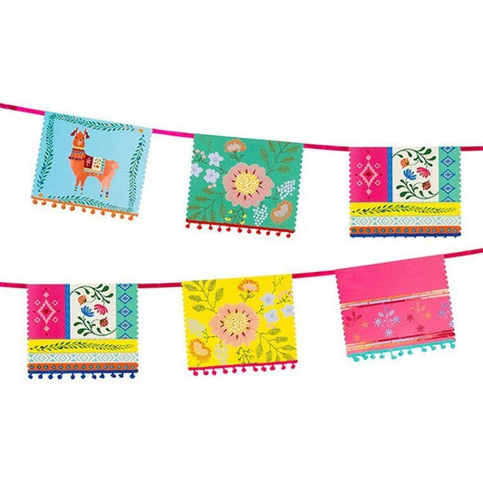 Boho Pom Pom Garland, Cinco de Mayo Decoration - 13ft