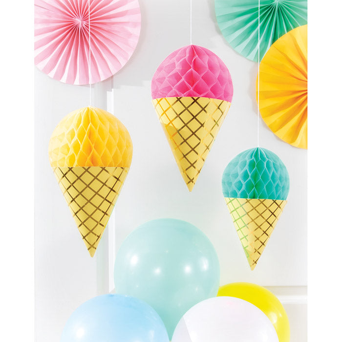 Ice Cream Party Hanging Honeycomb Ice Cream Decorations